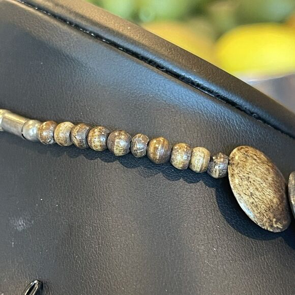 Vintage Wooden Beaded Necklace Shades Of Brown Overlapping Disc Graduated 18" - Picture 6 of 7